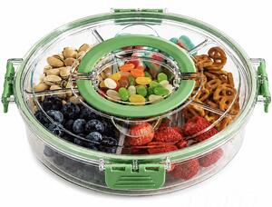 Cutie rotativa de depozitare pentru alimente Pufo Snack cu 6 compartimente pentru gustari, fructe, legume, verde