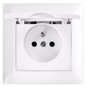 Priză simplă cu împământare și clapetă cu ramă OSTE JNH005-G White