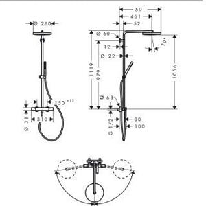 Hansgrohe Pulsify S Puro set de duș perete cu termostat cu duș de ploaie || 24222140