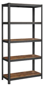 Raft de depozitare Heavy Duty cu 5 polițe reglabile, capacitate 875 kg, Maro Rustic/Negru, 90 × 40 × 180 cm
