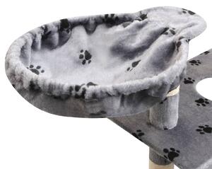 Ansamblu pisici cu funie de sisal, 150 cm, imprimeu lăbuțe, gri