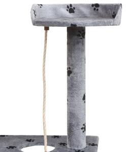 Ansamblu pisici cu funie de sisal, 150 cm, imprimeu lăbuțe, gri