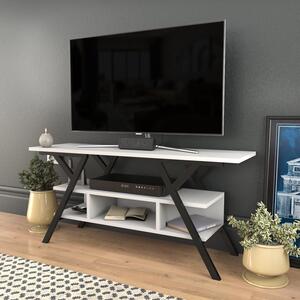 Comoda TV Minerva, alb/negru, PAL/metal, 120x35x55 cm