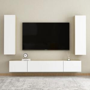 Comodă TV, alb și stejar Sonoma, 30,5x30x110 cm, PAL