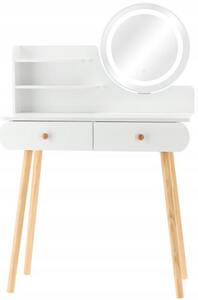 Masă de toaletă albă cu oglindă LED