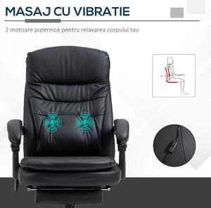 Vinsetto Scaun de Birou cu Masaj prin Vibrații, USB, din Piele PU, cu Suport Lombard și pentru Picioare, Negru | Aosom Romania