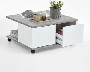 FMD Măsuță de cafea mobilă, gri beton & alb extralucios, 70x70x35,5 cm