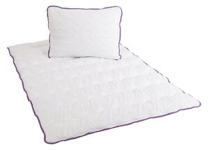 Patura matlasata pentru tot anul 140x200 cm cu perna BELLA LAVENDER 70x90 cm, alba