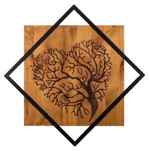 Decoratiune perete TREE 2, nuc/negru, lemn/metal, 54x54 cm