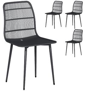 Outsunny Scaune de Dining pentru Exterior Set de 4, Scaune de Grădină cu Spatar Fisurat, Negru | Aosom Romania