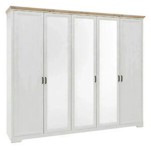 Dulap JASMIN, alb/stejar artisan, PAL, cu 5 usi, 264x64x220 cm