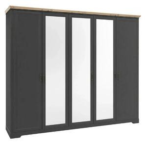 Dulap JASMIN, gri grafit/stejar artisan, PAL, cu 5 usi, 264x64x220 cm
