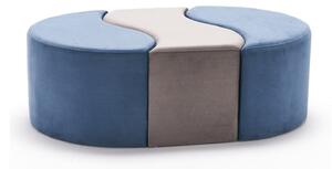 Set 3 taburete Alya, albastru/gri, stofa catifelata, 120x80x40 cm