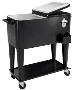 Outsunny Cărucior Frigider 76L cu raft, Deschizător de sticle și Colector de capace, din Plastic și Oțel, 91x39x84.5 cm, Negru | Aosom Romania