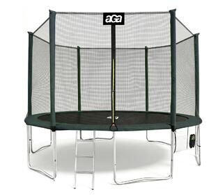 Aga SPORT PRO Trambulină 400 cm Verde închis + plasă de protecție + scară + buzunar pentru încălțăminte