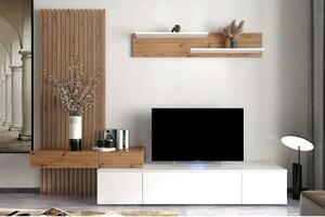 Mobilier living REBECA PLUS, stejar artisan/alb, PAL, 250x43x200 cm