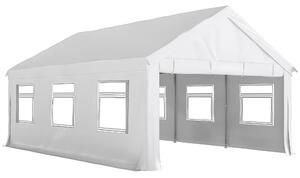 Outsunny Pavilion de Grădină 4x6 m cu Pereți Laterali, 6 Ferestre și Dublă Intrare, din Oțel Galvanizat, Alb | Aosom Romania