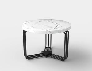 Masuta cafea ANTICA M, alb cu efect de marmura/negru, 55x55x41 cm
