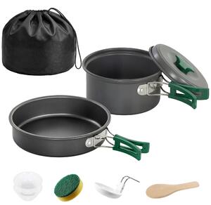 Set Vase Camping Outsunny, Kit 8 Piese Ultraușor, Mânere Anti-Arsură, Gri | Aosom Romania