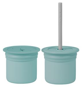 Cana cu pai si recipient gustari Minikoioi, 100% Premium Silicone, Sip+Snack – Aqua Green / Powder Grey