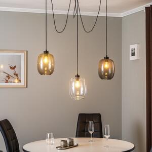 TK Lighting Lampă suspendată Elio, sticlă, maro/clară/gri, 3 lumini, descentralizată, reglabil, Transparent, Camera de zi / sufragerie, Sticlă, Modern