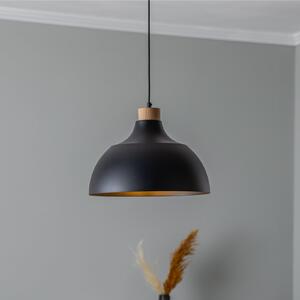 Envostar Lampă suspendată Kaitt, negru, Ø 34 cm, detaliu din lemn, reglabil, Negru, Camera de zi / sufragerie, Metal, Scandinavă