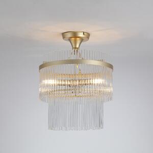 Searchlight Plafonieră Lara, Ø 35 cm, auriu/transparent, sticlă/metal, reglabil, Auriu / Alamă, Camera de zi / sufragerie, Sticlă