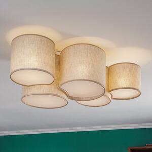 TK Lighting Plafonieră Mona Nature, 5 becuri, pânză naturală, reglabil, Camera de zi / sufragerie, Țesătură / Textil, Modern