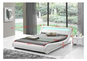 Pat dormitor FILIDA, cadru lemn/piele ecologica, alb, 180x200 cm, cu i