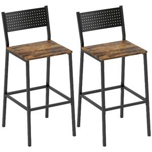 HOMCOM Set 2 Scaune Bar Stil Industrial cu Spătar și Suport pentru Picioare Maro | Aosom Romania