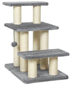 PawHut Scară pentru Câini și Pisici cu 3 Trepte din Pluș și Stâlpi Zgâriători din Sisal, Capacitate 10 kg, Gri | Aosom Romania