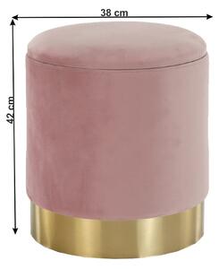 Taburet ANIZA, roz/auriu, stofa catifelata/metal, 38x38x42 cm