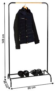 Stander haine RAPSO, metal/lemn, negru, 80x40x149 cm