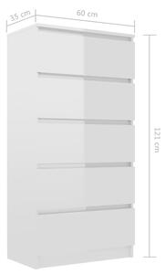 Servantă cu sertare, alb extralucios, 60 x 35 x 121 cm, PAL