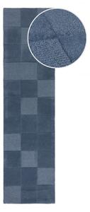 Covor tip traversă albastru închis țesut manual din lână 60x230 cm Checkerboard – Flair Rugs