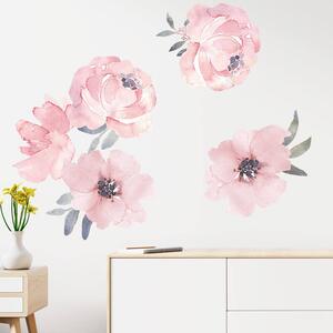 Impresi Autocolant pentru camera copilului Pink flowers with leafes - 90x30cm