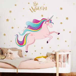Impresi Autocolant pentru camera copilului Pink Unicorn with stars - 90x30cm