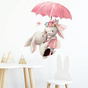 Impresi Autocolant pentru camera copilului Bunnies with umbrella - 60x30cm