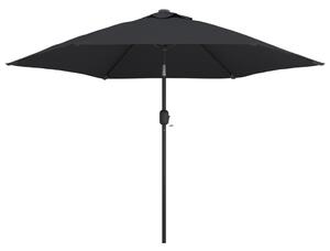 Umbrelă de soare exterior, LED-uri și stâlp oțel, negru, 300 cm