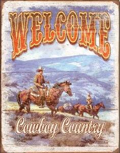 Placă metalică WELCOME - Cowboy Country, (31.5 x 40 cm)