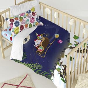 Lenjerie de pat din bumbac pentru pilotă și pernă copii Mr. Fox Merry Christmas, 100 x 120 cm