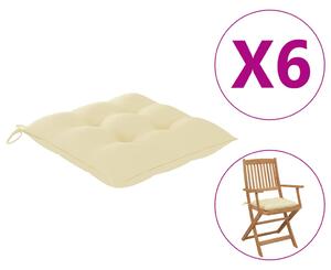 Perne de scaun, 6 buc., alb crem, 40 x 40 x 7 cm, textil