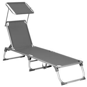 Șezlong de grădină MALIBU cu copertină reglabilă, 193x55x31 cm, gri SongmicsHome
