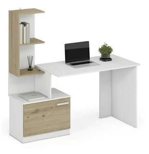 Birou MISO, alb/stejar artisan, PAL laminat, 144x60x142 cm