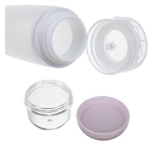 Set recipiente cosmetice de calatorie, 10 elemente, trusa cu 4 sticlute 100 ml, 3 recipiente 20 ml, 2 huse periute dinti
