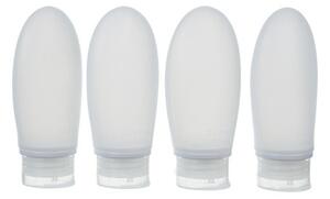 Set recipiente cosmetice de calatorie, 10 elemente, trusa cu 4 sticlute 100 ml, 3 recipiente 20 ml, 2 huse periute dinti