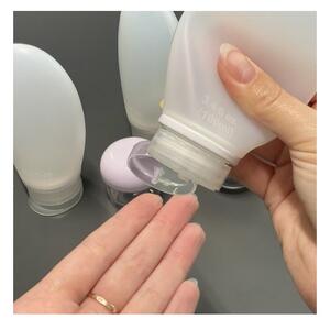 Set recipiente cosmetice de calatorie, 10 elemente, trusa cu 4 sticlute 100 ml, 3 recipiente 20 ml, 2 huse periute dinti