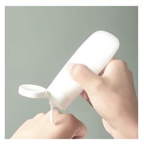 Set recipiente cosmetice de calatorie, 10 elemente, trusa cu 4 sticlute 100 ml, 3 recipiente 20 ml, 2 huse periute dinti