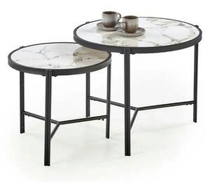 Set 2 masute cafea FATIMA, alb cu efect de marmura/negru, ceramica/met