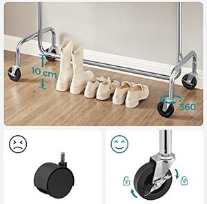 Umeraș pentru haine IRENE pe roți, max.130kg, 150x45x160cm, argintiu SongmicsHome